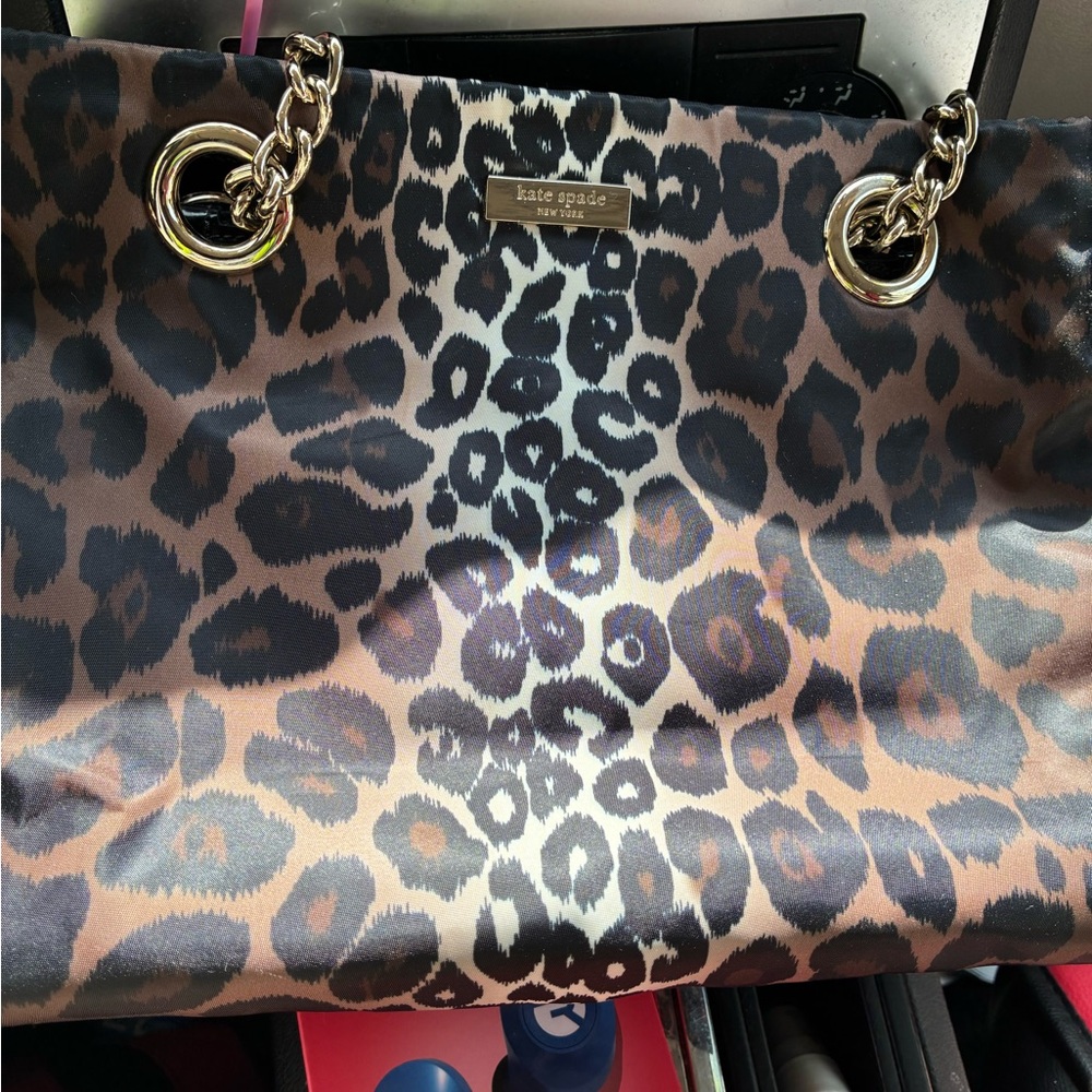 kate spade Leopard-Print Tote in Brown and Black with Gold Hardware